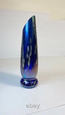 Tim Lazer Art Glass Vase Cobalt Blue Gold Teal Signed 94 famous CA glass artist