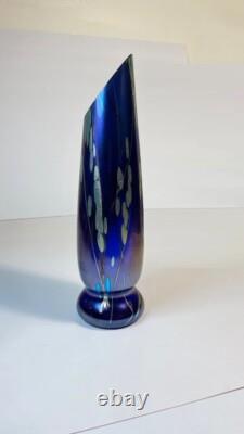 Tim Lazer Art Glass Vase Cobalt Blue Gold Teal Signed 94 famous CA glass artist