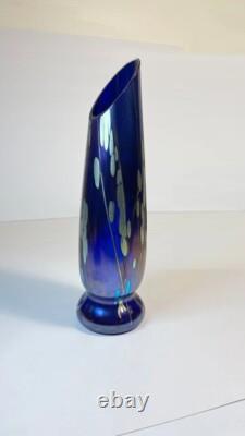 Tim Lazer Art Glass Vase Cobalt Blue Gold Teal Signed 94 famous CA glass artist