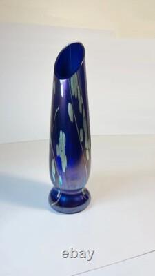 Tim Lazer Art Glass Vase Cobalt Blue Gold Teal Signed 94 famous CA glass artist