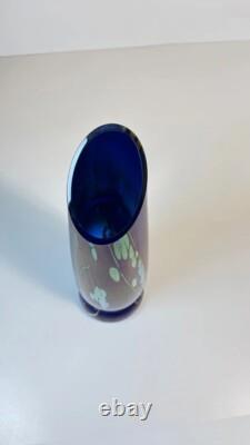 Tim Lazer Art Glass Vase Cobalt Blue Gold Teal Signed 94 famous CA glass artist