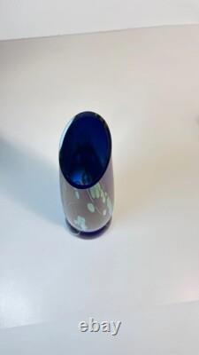 Tim Lazer Art Glass Vase Cobalt Blue Gold Teal Signed 94 famous CA glass artist