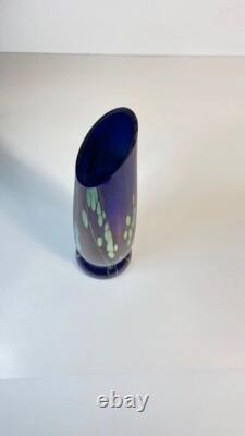 Tim Lazer Art Glass Vase Cobalt Blue Gold Teal Signed 94 famous CA glass artist