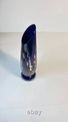 Tim Lazer Art Glass Vase Cobalt Blue Gold Teal Signed 94 famous CA glass artist