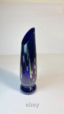Tim Lazer Art Glass Vase Cobalt Blue Gold Teal Signed 94 famous CA glass artist