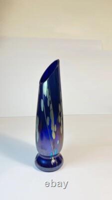 Tim Lazer Art Glass Vase Cobalt Blue Gold Teal Signed 94 famous CA glass artist