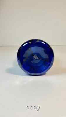Tim Lazer Art Glass Vase Cobalt Blue Gold Teal Signed 94 famous CA glass artist