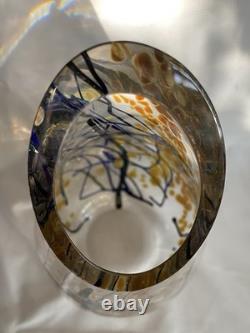 Tim Lazer Art Glass Vase Signed 12 Inch Tall Iridescent Metallic Gold Blue Clear