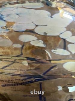 Tim Lazer Art Glass Vase Signed 12 Inch Tall Iridescent Metallic Gold Blue Clear