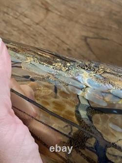 Tim Lazer Art Glass Vase Signed 12 Inch Tall Iridescent Metallic Gold Blue Clear
