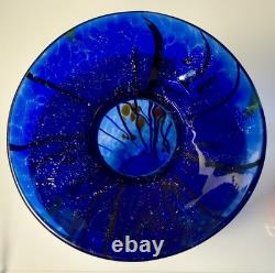 Tim Lazer Blue Art Glass Vase. 12.5 tall. Signed and dated 2001