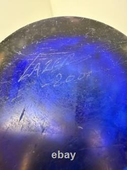 Tim Lazer Blue Art Glass Vase. 12.5 tall. Signed and dated 2001