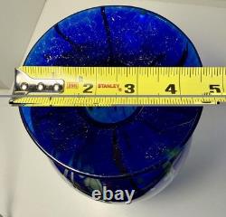 Tim Lazer Blue Art Glass Vase. 12.5 tall. Signed and dated 2001