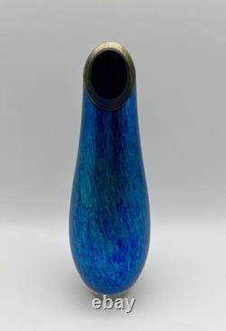 Tim Lazer Iridescent Blue Confetti Art Glass Vase 9 Vintage Signed & Dated 1991