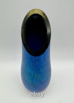 Tim Lazer Iridescent Blue Confetti Art Glass Vase 9 Vintage Signed & Dated 1991