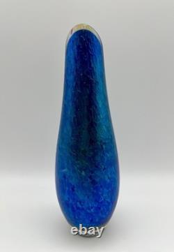 Tim Lazer Iridescent Blue Confetti Art Glass Vase 9 Vintage Signed & Dated 1991