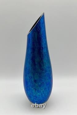 Tim Lazer Iridescent Blue Confetti Art Glass Vase 9 Vintage Signed & Dated 1991