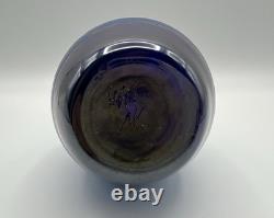 Tim Lazer Iridescent Blue Confetti Art Glass Vase 9 Vintage Signed & Dated 1991