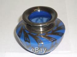Tiny Blue Loetz silver overlay vase Weiner Werkstatte glass