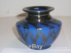 Tiny Blue Loetz silver overlay vase Weiner Werkstatte glass