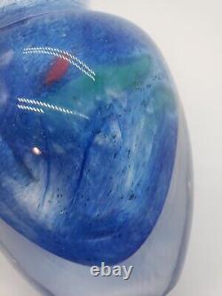 Toan Klein Art Glass Vase Signed 1990 Heavy Thick Blue Swirl Galaxy