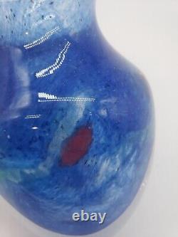Toan Klein Art Glass Vase Signed 1990 Heavy Thick Blue Swirl Galaxy