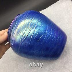 Tom Stoenner 2010 Vintage Signed Art Glass Blue Vase Hand Blown