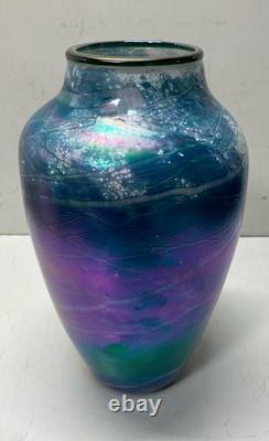 Tom Stoenner Blue Luster Art Glass Vase Hand Blown 14