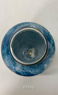 Tom Stoenner Blue Luster Art Glass Vase Hand Blown 14