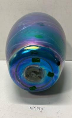 Tom Stoenner Blue Luster Art Glass Vase Hand Blown 14
