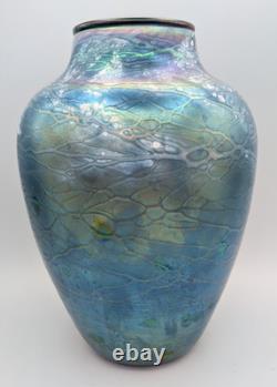 Tom Stoenner Hand Blown Studio Art Glass Vase, Artist Signed 10 inches