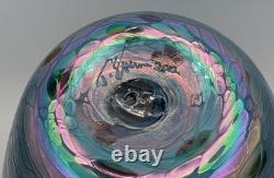 Tom Stoenner Hand Blown Studio Art Glass Vase, Artist Signed 10 inches