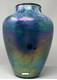 Tom Stoenner Signed 1999 Blown Iridescent Blue & Purple Art Glass Vase, 10 1/2