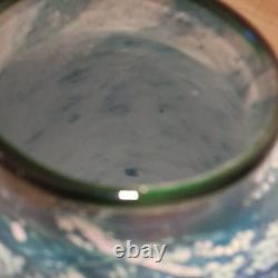 Tom Stoenner Signed Art Glass Vase 2000 Millennium Iridescent Blue Luster 9.5