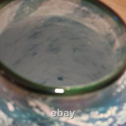 Tom Stoenner Signed Art Glass Vase 2000 Millennium Iridescent Blue Luster 9.5
