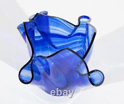 Tony Serviente Signed Cobalt Swirl Thermo-formed Glass Handkerchief Vase