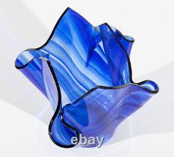 Tony Serviente Signed Cobalt Swirl Thermo-formed Glass Handkerchief Vase