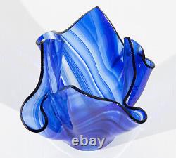 Tony Serviente Signed Cobalt Swirl Thermo-formed Glass Handkerchief Vase