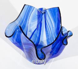 Tony Serviente Signed Cobalt Swirl Thermo-formed Glass Handkerchief Vase