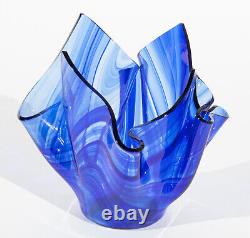 Tony Serviente Signed Cobalt Swirl Thermo-formed Glass Handkerchief Vase