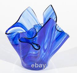 Tony Serviente Signed Cobalt Swirl Thermo-formed Glass Handkerchief Vase