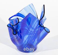 Tony Serviente Signed Cobalt Swirl Thermo-formed Glass Handkerchief Vase