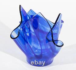 Tony Serviente Signed Cobalt Swirl Thermo-formed Glass Handkerchief Vase