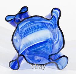 Tony Serviente Signed Cobalt Swirl Thermo-formed Glass Handkerchief Vase