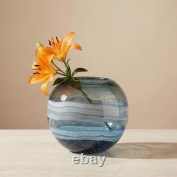 Torre & Tagus Andrea 7 Handmade Blue Glass Vase & Rounded Art Glass Bowl wit