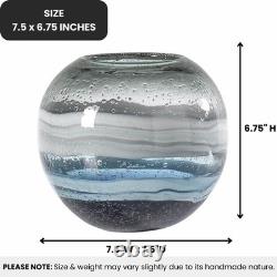 Torre & Tagus Andrea 7 Handmade Blue Glass Vase & Rounded Art Glass Bowl wit