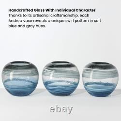Torre & Tagus Andrea 7 Handmade Blue Glass Vase & Rounded Art Glass Bowl wit