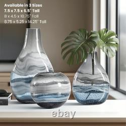 Torre & Tagus Andrea 7 Handmade Blue Glass Vase & Rounded Art Glass Bowl wit