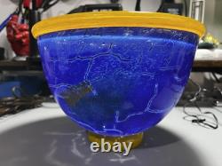 Transjo Hyttan Studio Art Glass Blue Orange Bowl/Vase Signed RITZMAN & CARLSSON