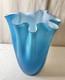 Turquoise Cased Murano Italy Glass Vase WithWhite Sommerso Interior Circa 1960 15